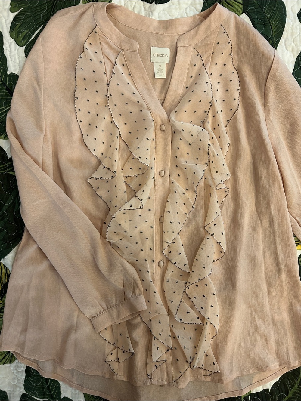 Chico's Blush Beige/Peach Ruffle Button-Front Top